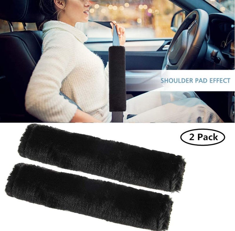MOONET 2 Packs Car Seatbelt Covers Shoulder Pad for More Comfortable Driving, Universal Seat Belt Cover for Handbag Camera Backpack Straps, Soft Faux Sheepskin Wool Seat Belt Cushion (Black) - Image 2